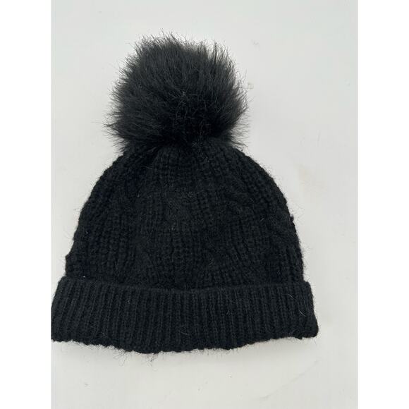 Monochromatic Fur Pom Cable Knit Black Beanie New Day target snow Winter HAT - Picture 7 of 7
